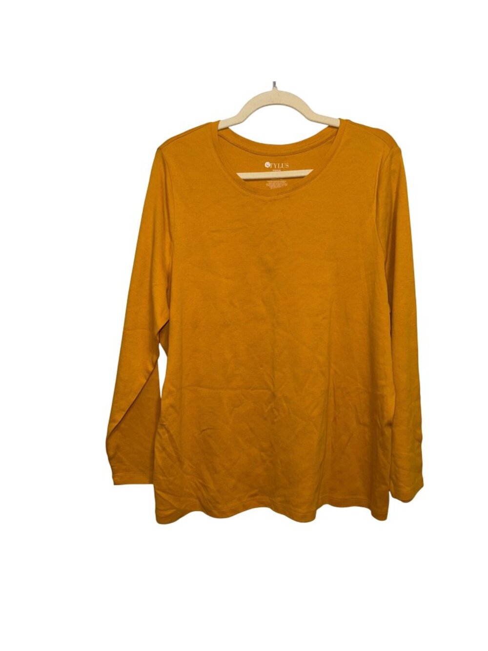 Stylus Womens Essential Tee Long Sleeve Mustard Yellow Cotton Blend Size 2X